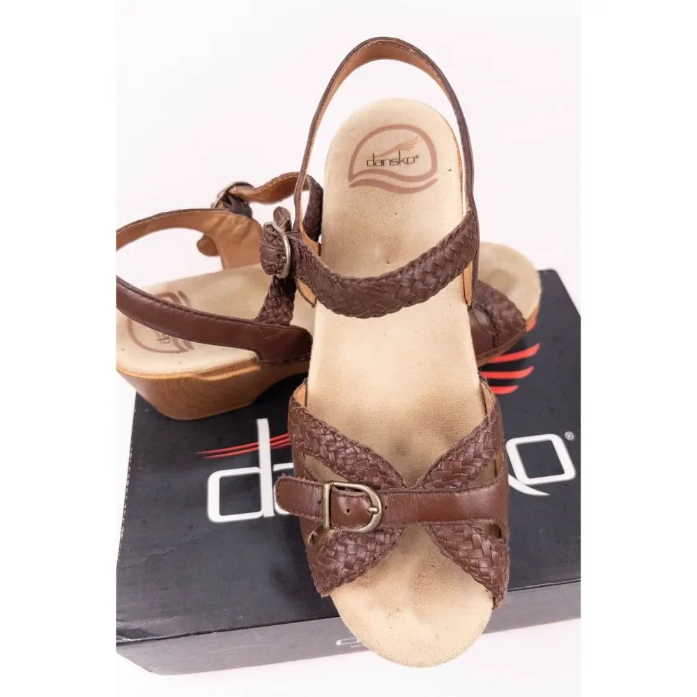 Dansko Sissy Braided Brown Leather Platform Sandals US 7.5 EU 38 Buckle